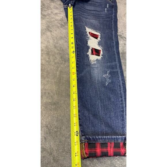 Judy Blue Red Buffalo Plaid Patch Distressed Skinny Jeans Women’s Size 16W - Picture 12 of 14